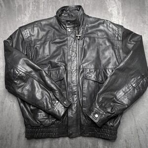 Vtg Weekends Leather Bomber Jacket Mens L Black Quilted Lined Moto 80s 90s Biker